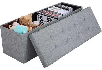 Produktbild von Aufbewahrungsbank - Fußhocker - Faltbar - Stauraum - Hellgrau - 110 x 38 x 38 cm