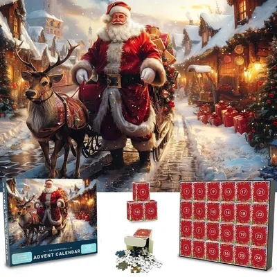 Immagine prodotto di Calendario dell'Avvento a puzzle 2024 per bambini e adulti, 1008 pezzi, 24 scatole, 52 cm x 75 cm