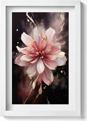 Produktbild von Romantische gemalte Blume– Wandbild mit Rahmen – Gerahmtes Bild  – Wanddekoration – 20x30 cm – Weiß