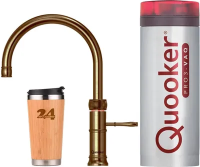 Immagine prodotto di QUOOKER CLASSIC FUSION Round VAQ PRO3 ottone patinato e rubinetto 100°C (3CFRPTN) Miscelatore per lavello con funzione acqua bollente 100°C Incl. tazza termica