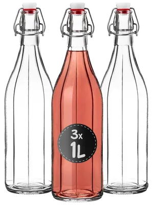 Zdjęcie produktu dla KADAX 3x Butelka Szklana Butelki Na Nalewki Wino Likiery Bimber 1000ml 1L