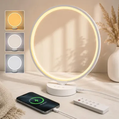Produktbild von 2-in-1 Tageslichtlampe, 10000 Lux Lichttherapielampe, UV-frei,mit Fernbedienung, 3 Farbtemperaturen,4 Dimmstufen,Timer & Memoryfunktion,SAD Lampe,Weiß