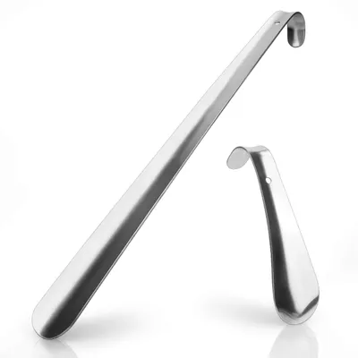 Obrázek produktu pro Lžíce na boty z nerezové oceli – 1 kus zahnutý, délka 42 cm, tloušťka 1,2 mm + 1 kus zahnutý, délka 15 cm, tloušťka 1,2 mm