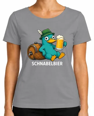 Zdjęcie produktu dla Koszulka damska, kolor szary, rozmiar L, motyw: Schnabelbier, Schnabeltier, Seppelhut, piwo, impreza,