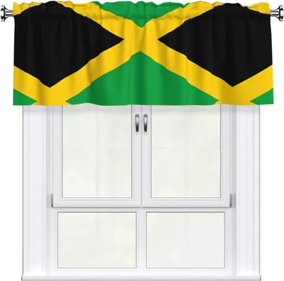 Produktbild von Gemusterter Volant mit Jamaika-Flagge, 137,2 x 45,7 cm, leicht anzubringen, für Fensterdekorationen in Küche, Schlafzimmer und weiteren Räumen