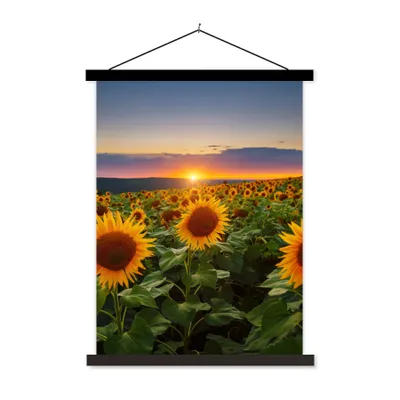 Produktbild von MuchoWow® Textilposter Blumen - Nacht - Sonnenuntergang - Sonnenblume - Horizont 60x80 cm mit schwarzem Rahmen - Plakathalter