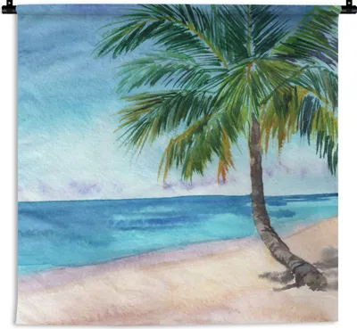 Produktbild von MuchoWow® Wandteppich Wandbehang Meer - Palme - Strand 150x150 cm Tapisserie Dekoration Wandtuch - Wohnaccessoires - Modernes