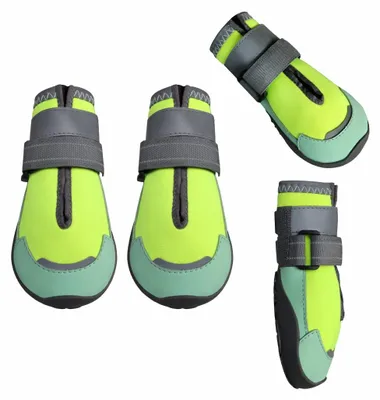 Image de INF Lot de 4 Chaussures antidérapantes et étanches pour chien avec sangles réfléchissantes, polyester respirant, protections de pattes toutes saisons Vert L