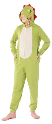 Image de Pyjama une pièce pour garçon adolescent en coton, costume d'animal, combinaison colorée à motifs d'animaux, pyjama une pièce à capuche LA40-240 (Vert Dino, 176)