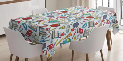 Obrázek produktu pro ABAKUHAUS Školní ubrus, motiv základní škola, školní potřeby, glóbus, barvy a štětce, knihy, vzdělávání, 140 x 170 cm, vícebarevný
