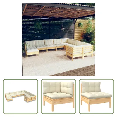 Produktbild von The Living Store 10-tlg. Garten-Lounge-Set mit Creme Kissen Kiefernholz