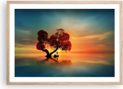 Produktbild von Gerahmtes Poster - Rahmen in heller Eiche - See Natur Nacht - 70x50 cm - Wand Bild - Wanddeko - Wandbilder - Kunstposter - Wandposter - Bilderrahmen - Bilder - Kunstdruck - Wandbild - P2NAA70x50-3458