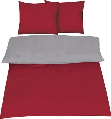 Produktbild von Bettwäsche Microfaser Bettbezug Uni Wende mit Reißverschluss Rot / Silber, 3 teilig 1x 200x200 + 2x 80x80 cm