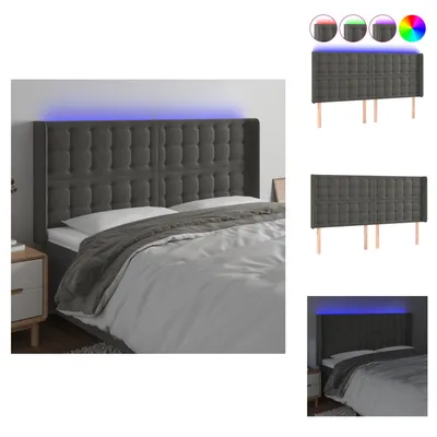 Produktbild von vidaXL LED Kopfteil Dunkelgrau 163x16x118/128 cm Samt -  Kopf- & Fußenden