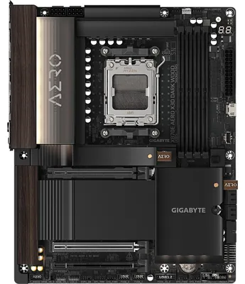 Produktbild von GIGABYTE X870E AERO X3D DARK WOOD Mainboard – Unterstützt AMD Ryzen 9000 CPUs, digitales 16+2+2-Phasen-VRM, bis zu 9000 Hz DDR5 (OC), 2× PCIe 5.0 + 2× PCIe 4.0, Wi-Fi 7, 5-GbE-LAN, USB 4, AMD, Sockel AM5, AMD Ryzen 7000 Series, AMD Ryzen 8000 Series, AMD Ryzen 9000 Series, Sockel AM5, DDR5-SDRAM, 256 GB