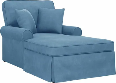Produktbild von vidaXL Chaise Lounge mit Rock mit Kissen 3 pcs Blau Cordstoff