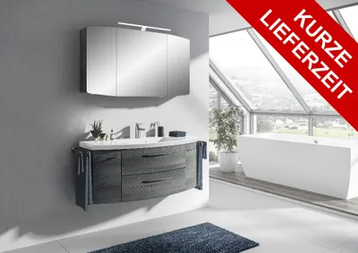 Produktbild von PELIPAL Cassca Sprint Bad Möbel / Graphit Struktur quer NB, Spiegelschrank + Waschtisch + Unterschrank