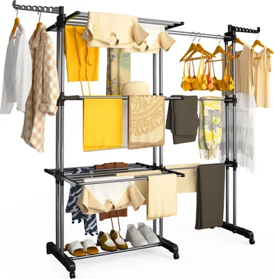 Produktbild von VOUNOT® 4 Ebenen Wäscheständer Ausziehbar, 190x64x170cm Schwarz-Grau