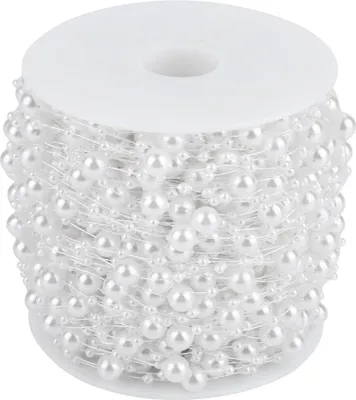 Image de 60 m/rouleau de boucles de fil de perles Guirlande de perles String DIY décoration de mariage 3 mm + 8 mm (blanc)