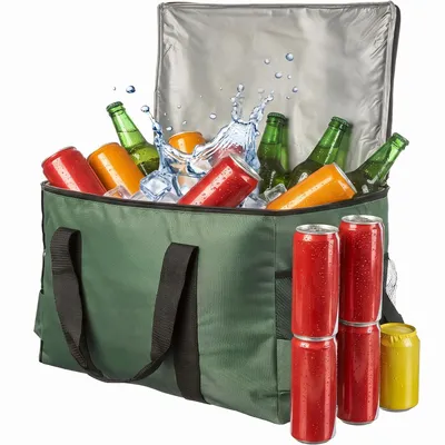 Produktbild von XXL Kühltasche 45L faltbar in Grün - Große Isotasche mit Schulterriemen & Fächern - Thermo-Tasche für Camping, Picknick & Outdoor