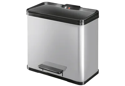 Produktbild von Hailo Öko duo Plus L Tret-Mülltrenner - freistehender 17+9 Liter Doppelmülleimer aus Stahlblech - Mülltrennsystem mit soft close Deckel - 2-fach Abfalltrenner für die Küche - Silber