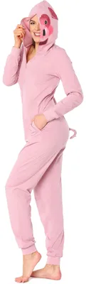 Image de Pyjama une pièce pour femme Ladeheid, costume d'animal en coton, combinaison colorée à motifs d'animaux, pyjama une pièce avec capuche LA40-234 (cochon rose, taille L)