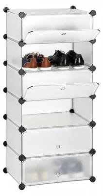 Produktbild von Relaxdays Schuhschrank Kunststoff, Schuhregal geschlossen, Regalsystem 6 Fächer, H x B x T 107 x 49 x 37 cm, transparent
