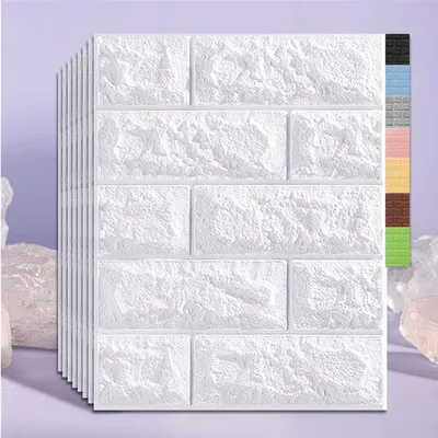 Produktbild von 1 Set (10 Stk)große 3D wasserdichte Fliesen Ziegel Wand Aufkleber selbstklebende Schaum Panel 35x38.5cm Weiß
