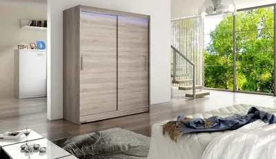 Obrázek produktu pro Šatní skříň 150 cm s posuvnými dveřmi a LED osvětlením ELADIO 1 - dub lanýž