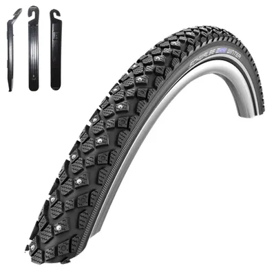Immagine prodotto di 1 pneumatico per bicicletta Schwalbe Winter K-Guard, misura 28 x 1 1/2 (40-635), colore nero/riflettente, completo di leva pneumatici