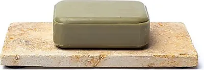 Obrázok produktu pre Kúpiť držiak na mydlo alebo sviečku z travertínu v zlatej farbe -- 15 x 7,5 x 1 cm, 245 g