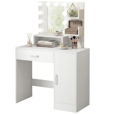 Zdjęcie produktu dla TOALETKA KOSMETYCZNA MAKIJAŻU WIZAŻU Z LUSTREM LED NOWOCZESNA GLAMOUR LOFT 90 cm