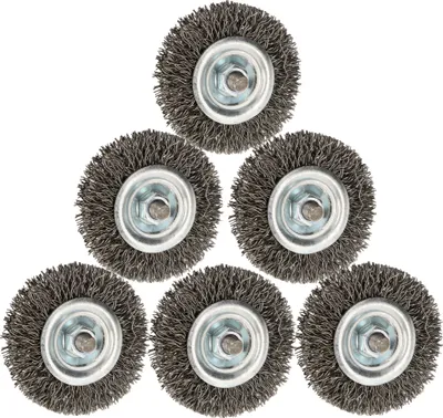 Zdjęcie produktu dla KOTARBAU® Zestaw 6 szczotek tarczowych 50 mm z okraglym trzpieniem z karbowanego drutu stalowego do wiertel