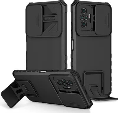 Image de Etui pour Xiaomi Redmi Note 10 Pro / 10 Pro Max étui de protection militaire double couche avec support et protection coulissante de l'appareil photo noir