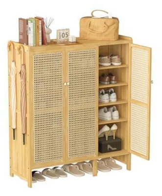 Productafbeelding van Schoenenkast met 6 planken en 3 deuren, bamboe en MDF, 90,5 x 35 x 107 cm
