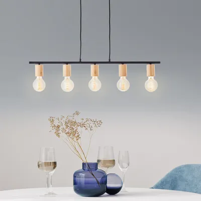 Produktbild von BRILLIANT Kerry Pendelleuchte 5flg schwarz/holz