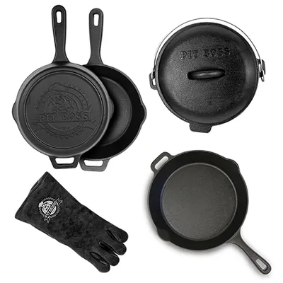 Image de Set de 6 pièces Accessoires de Cuisson en Fonte Pré Assaisonné Pour Barbecue Camping Cuisine Extérieure PIT BOSS