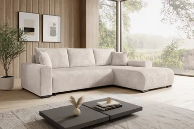 Produktbild von STOREZ24 L-Form Ecksofa NELLY inklusive Schlaffunktion, Ecke mit Bettkasten, Farbe: creme, Seite: rechts