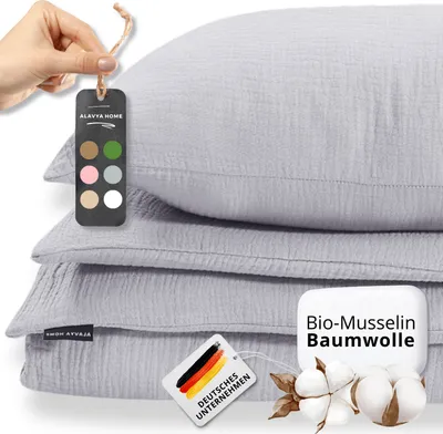 Produktbild von ALAVYA HOME Bettwäsche-Set Musselin 135x200 cm, 80x80 cm, 2-teilig, atmungsaktiv, allergikerfreundlich, Pastellfarben