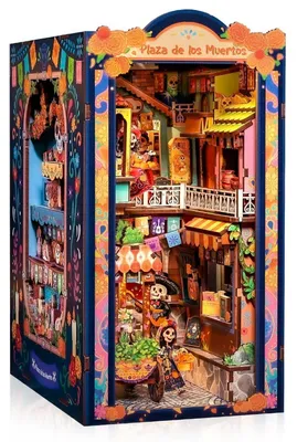 Produktbild von DIY Miniatur Haus Bausatz Tag der Toten Book Nook Holz 3D Puzzle Bücherregal Deko mit LED Beleuchtung