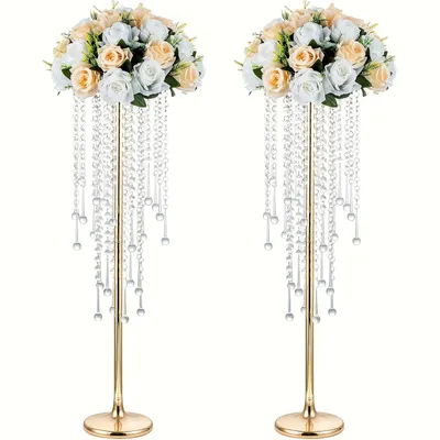 Produktbild von 2 Stück Kerzenleuchter Set,Kristall Blumenstand Hochzeit Zentralstücke für Tische, Tischplatte Metall Blumenarrangement Halter,Zeremonie Dekoration,L