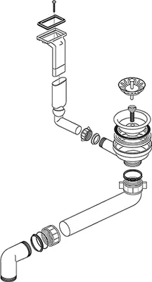 An exploded diagram showing the assembly of a sink drain and overflow kit.