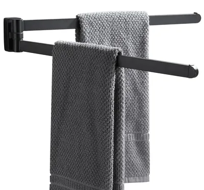 Produktbild von Handtuchhalter Schwarz, Edelstahl, Wandmontage, Handtuchhalter mit 2 Schwenkstangen