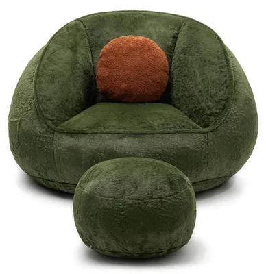 Immagine prodotto di Pouf per adulti - Poltrona da pavimento XXL - Portata massima: 100 kg - Imbottitura in schiuma e rivestimento in ecopelliccia - Con cuscino - Ideale per soggiorno e camera da letto - Verde