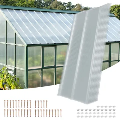 Zdjęcie produktu dla Zestaw 10 sztuk płyt FRP, wymiar 50x120 cm, grubość 1 mm, przezroczyste płyty trapezowe, ochrona UV, odporne na grad i warunki atmosferyczne, w zestawie śruby do montażu nad tarasem lub jako zadaszenie