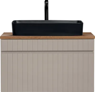 Produktbild von Waschtisch Unterschrank 80 cm Keramik Aufsatzwaschbecken IRAKLIO-56-CASHMERE Kaschmir Eiche Nb. B/H/T ca. 80,4/59,5/46 cm