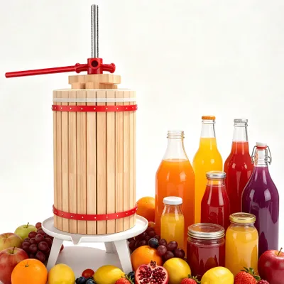 Image de YARDIN : Presse à fruits et à jus de 30 litres, presse manuelle à vis en bois de chêne, incluant un tissu de pression, idéale pour une utilisation domestique, en jardinage et pour les amateurs de vin