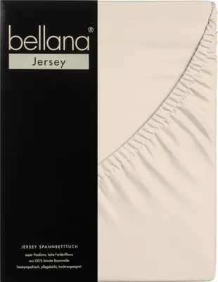 The image shows the packaging of a Bellana Jersey fitted sheet.