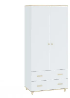Kleiderschrank 2-türig mit 2 Schubladen, weiß/Akazie, 50x80x180 cm
