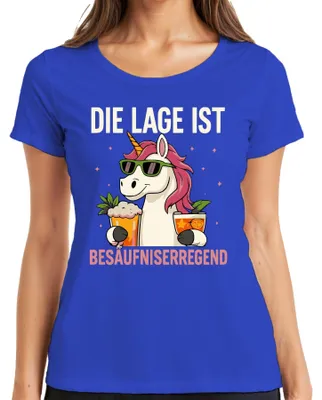 Productafbeelding van "Eenhoorn"-bierfeest cocktail-shirt, grappig dames T-shirt, blauw, maat XL